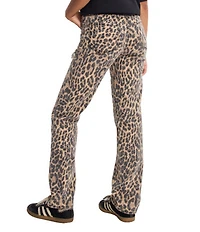 Good American Good Icon Leopard Print Mid Rise Straight Leg Diamond Cutout Jeans