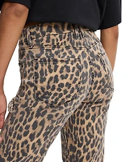 Good American Good Icon Leopard Print Mid Rise Straight Leg Diamond Cutout Jeans
