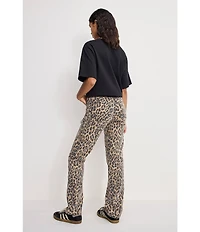 Good American Good Icon Leopard Print Mid Rise Straight Leg Diamond Cutout Jeans