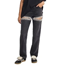 Good American Good Icon Mid Rise Straight Leg Diamond Cutout Jeans