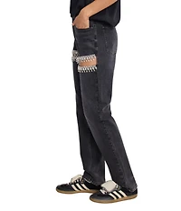 Good American Good Icon Mid Rise Straight Leg Diamond Cutout Jeans