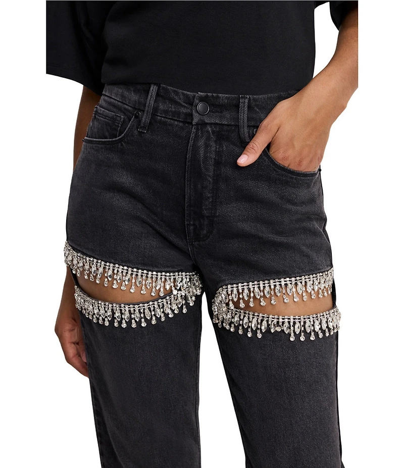 Good American Good Icon Mid Rise Straight Leg Diamond Cutout Jeans