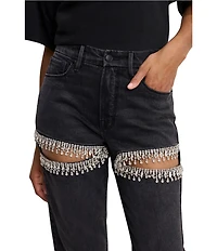 Good American Good Icon Mid Rise Straight Leg Diamond Cutout Jeans