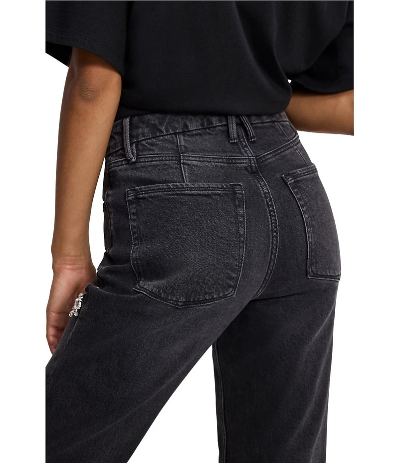Good American Good Icon Mid Rise Straight Leg Diamond Cutout Jeans