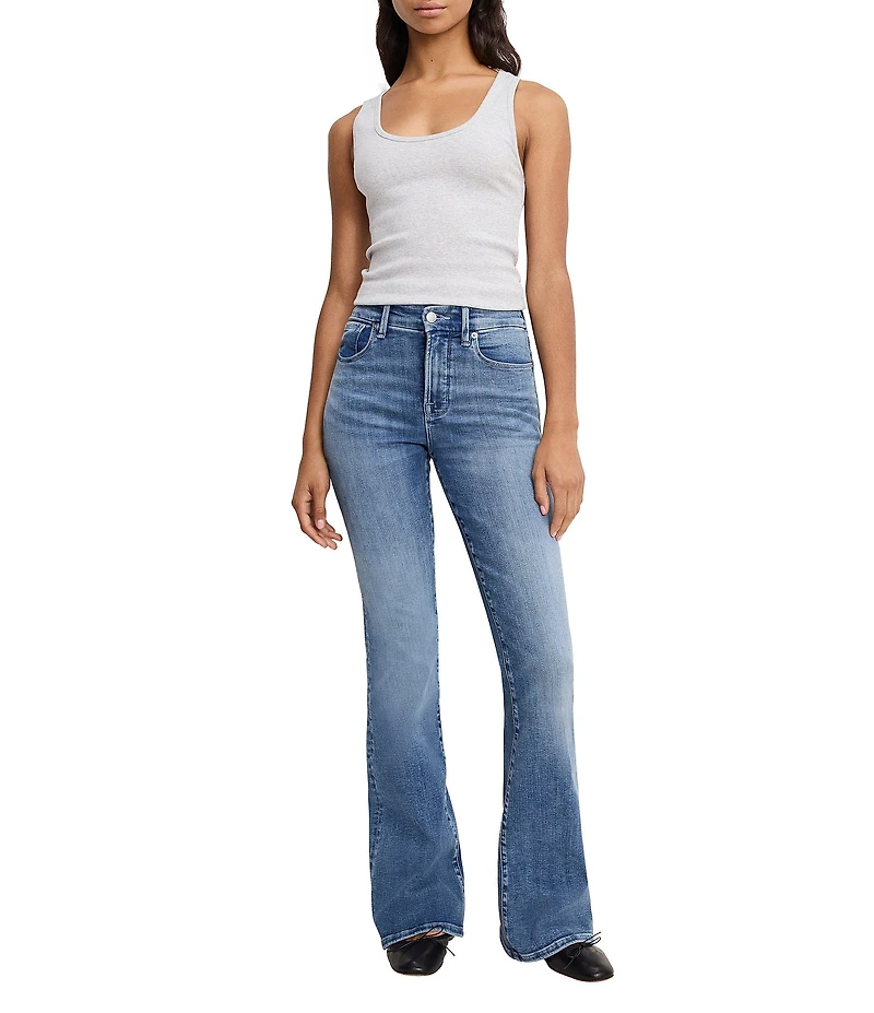 Good American Good Legs Stretch Mid Rise Flare Jeans