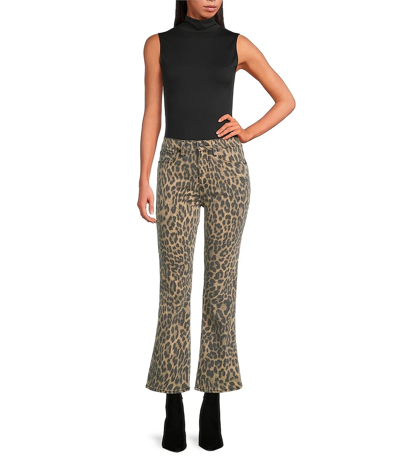 Good American Good Standard Leopard Print High Rise Mini Kick Flare Jeans