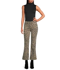 Good American Good Standard Leopard Print High Rise Mini Kick Flare Jeans