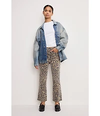 Good American Good Standard Leopard Print High Rise Mini Kick Flare Jeans