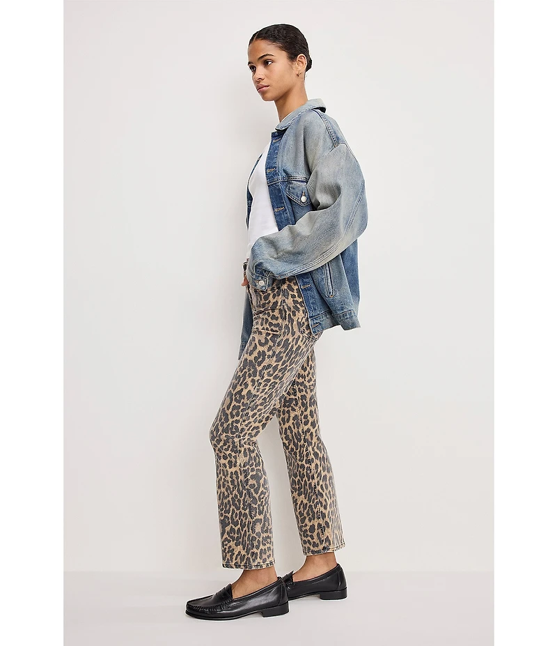 Good American Good Standard Leopard Print High Rise Mini Kick Flare Jeans