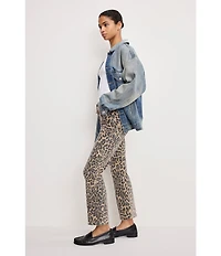Good American Good Standard Leopard Print High Rise Mini Kick Flare Jeans