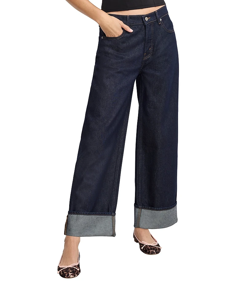 Good American Good Standard Low Rise Baggy Cuffed Wide Leg Jeans