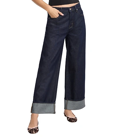 Good American Good Standard Low Rise Baggy Cuffed Wide Leg Jeans