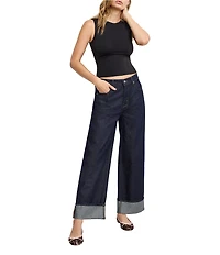 Good American Good Standard Low Rise Baggy Cuffed Wide Leg Jeans