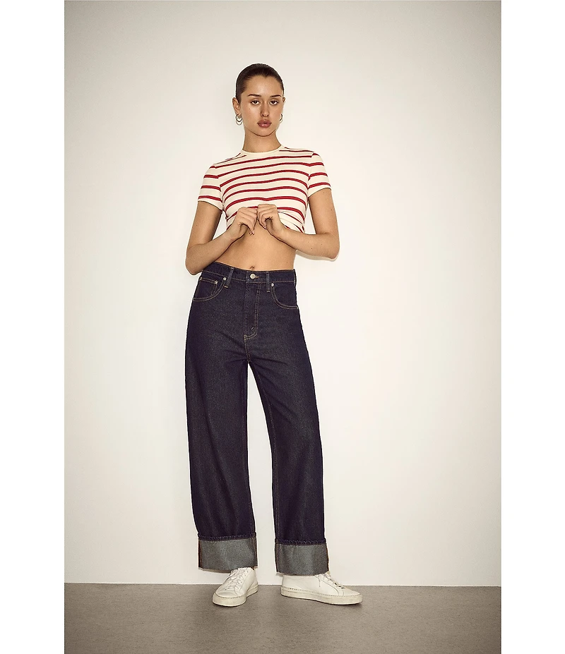 Good American Good Standard Low Rise Baggy Cuffed Wide Leg Jeans