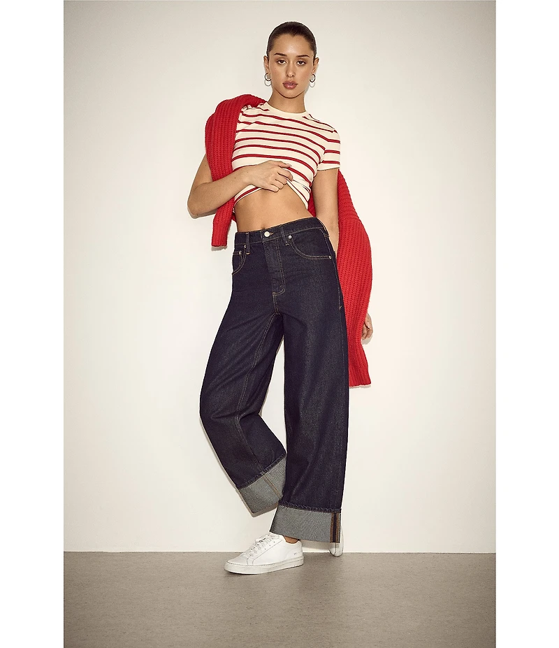 Good American Good Standard Low Rise Baggy Cuffed Wide Leg Jeans