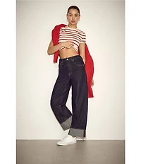 Good American Good Standard Low Rise Baggy Cuffed Wide Leg Jeans