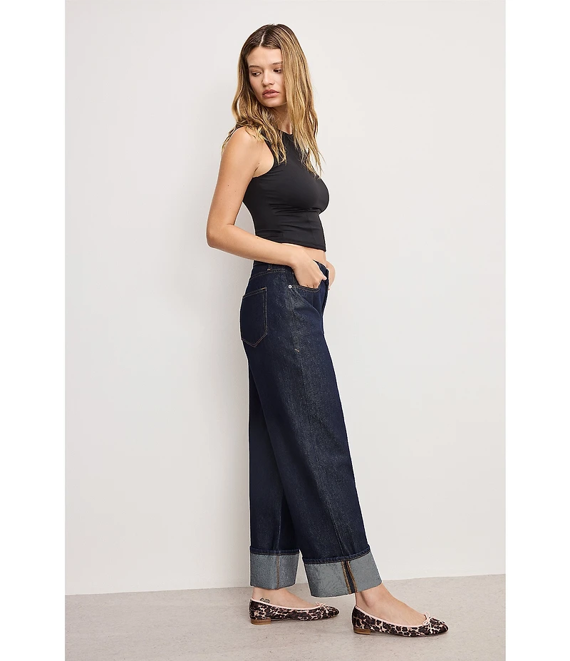 Good American Good Standard Low Rise Baggy Cuffed Wide Leg Jeans