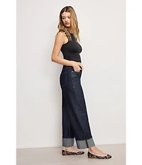 Good American Good Standard Low Rise Baggy Cuffed Wide Leg Jeans