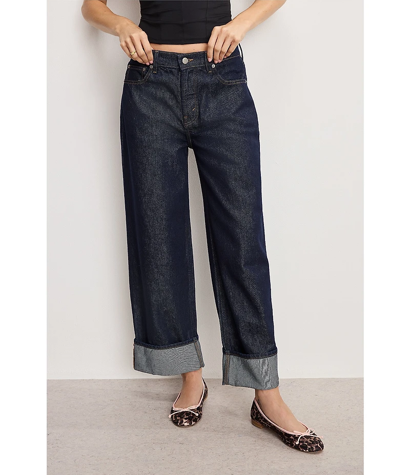 Good American Good Standard Low Rise Baggy Cuffed Wide Leg Jeans