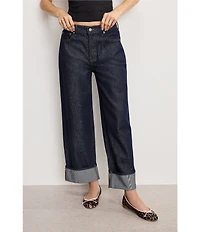 Good American Good Standard Low Rise Baggy Cuffed Wide Leg Jeans