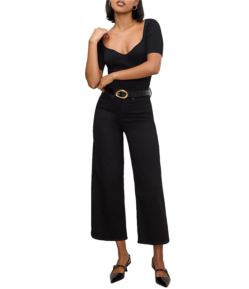 Good American Good Waist Cropped High Rise Wide Leg Palazzo Jeans