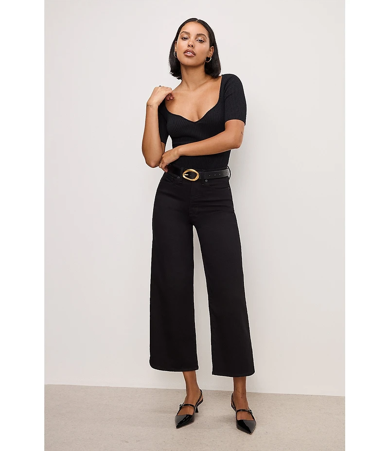 Good American Good Waist Cropped High Rise Wide Leg Palazzo Jeans