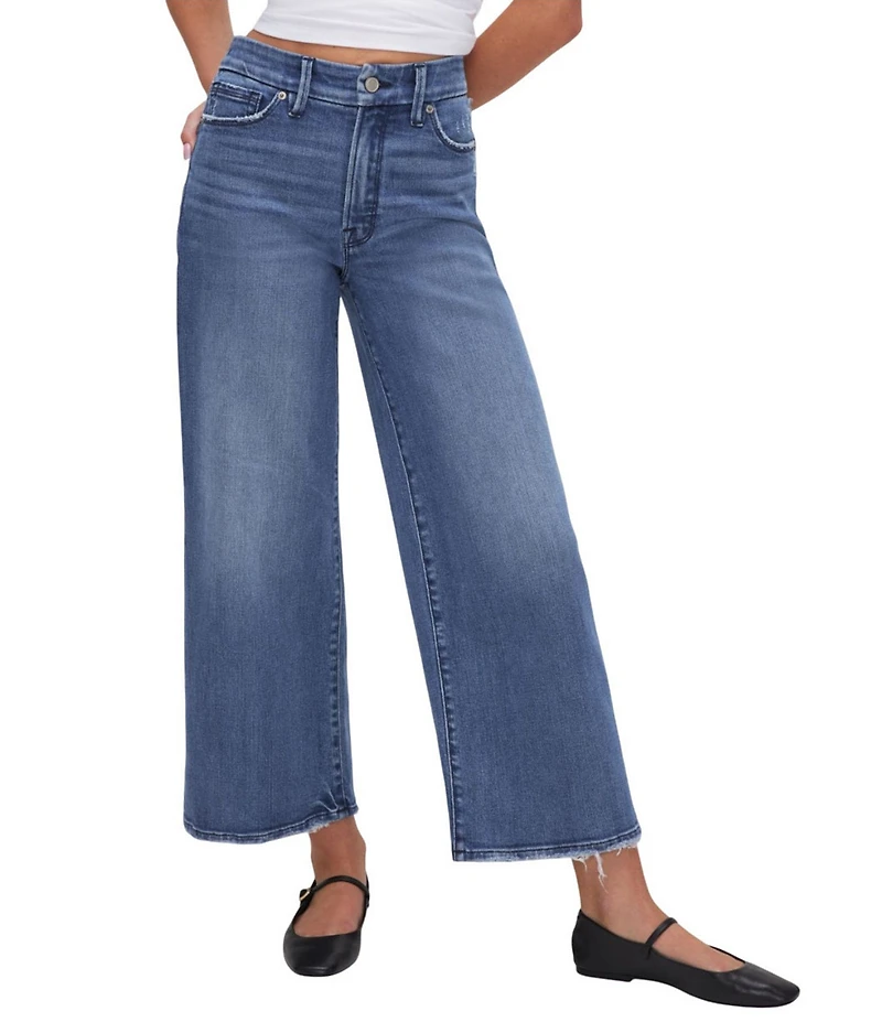 Good American Good Waist Denim High Rise Palazzo Cropped Jeans