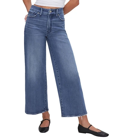 Good American Good Waist Denim High Rise Palazzo Cropped Jeans