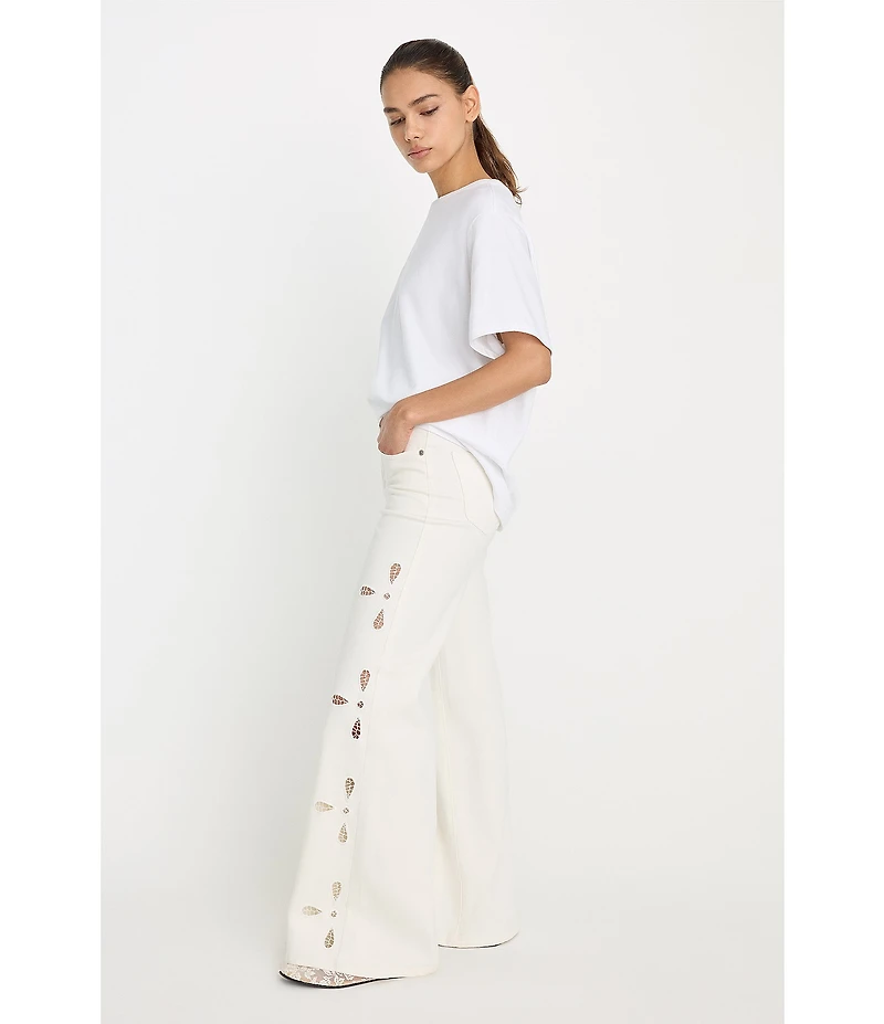 Good American Good Waist High-Rise Palazzo Ankle Eyelet Denim Jeans