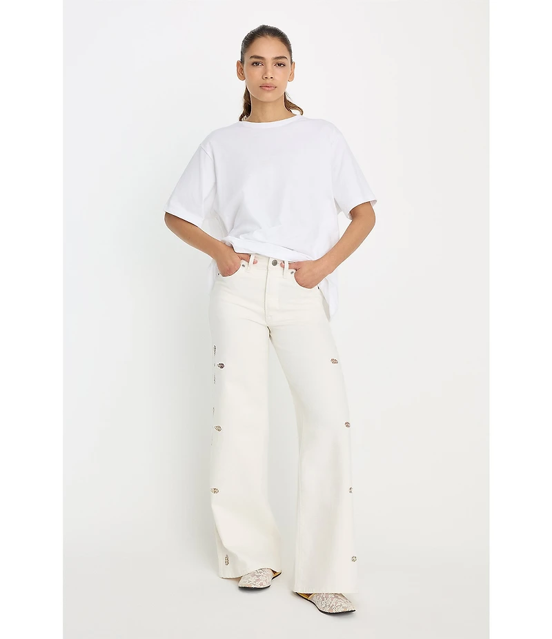 Good American Good Waist High-Rise Palazzo Ankle Eyelet Denim Jeans