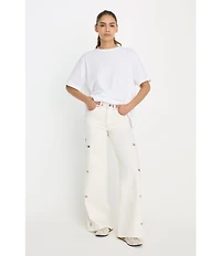 Good American Good Waist High-Rise Palazzo Ankle Eyelet Denim Jeans