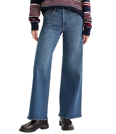 Good American Good Waist Palazzo Wide Leg Ankle Length Denim Jeans