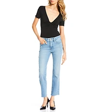 Good American Jersey Knit Twst Front V-Neck Short Sleeve Bodysuit