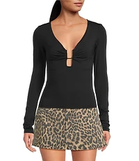 Good American Jersey U Wire Long Sleeve Plunging Neck Jersey Knit Top