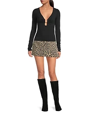 Good American Jersey U Wire Long Sleeve Plunging Neck Jersey Knit Top