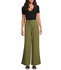 Good American Lite Linen Mid-Rise Straight Leg Pants