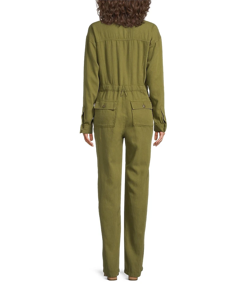 Good American Lite Linen Oversized Collar Neckline Long Sleeve Jumpsuit