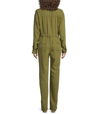 Good American Lite Linen Oversized Collar Neckline Long Sleeve Jumpsuit