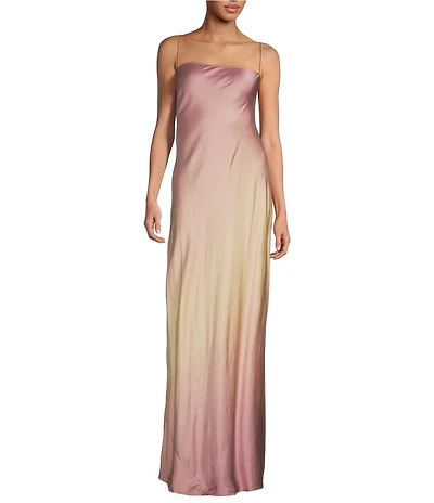 Good American Ombre Print Square Neck Sleeveless Satin Slip Maxi Dress