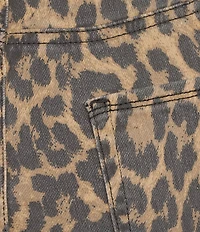 Good American Plus Good Icon Leopard Print Mid Rise Straight Leg Diamond Cutout Jeans