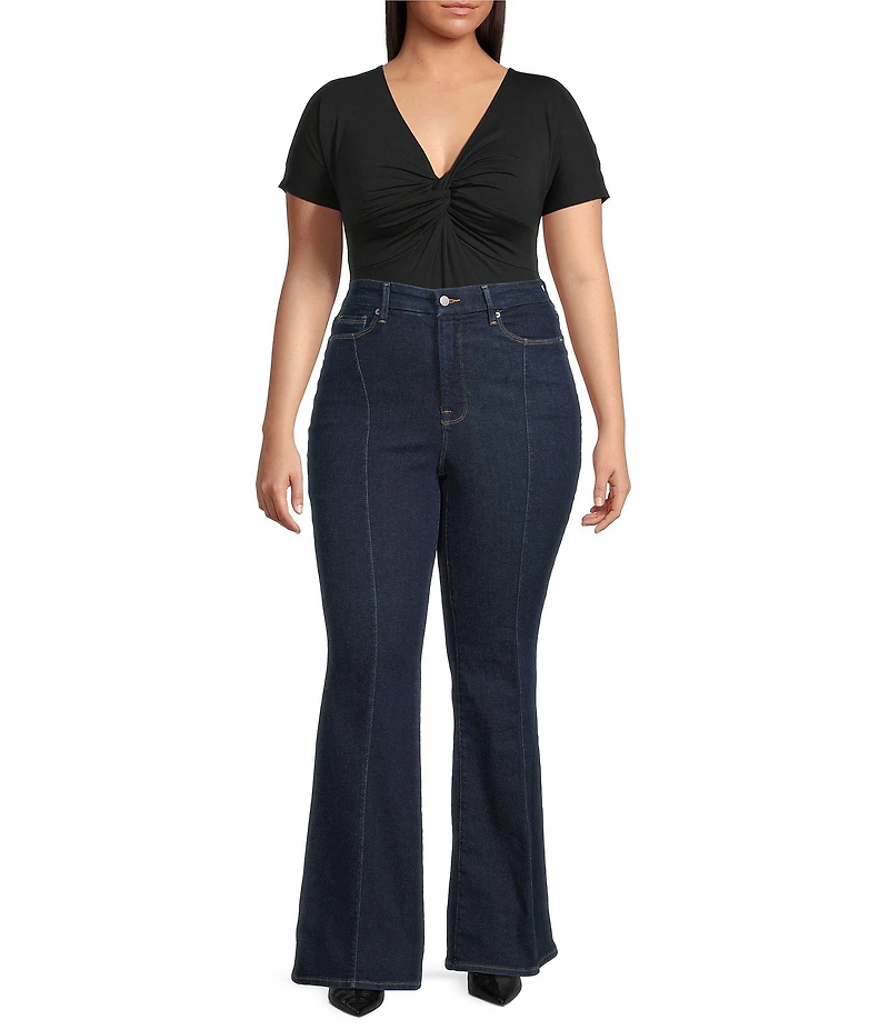Good American Plus Good Leg Mid Rise Seam Flare Jeans