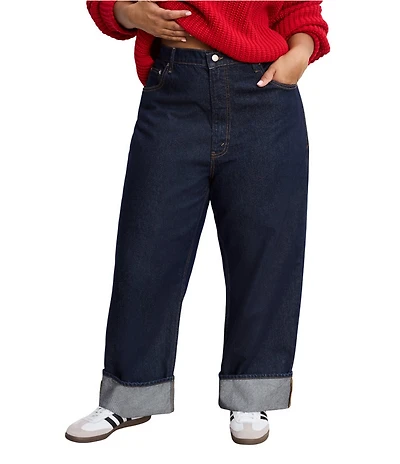 Good American Plus Good Standard Low Rise Baggy Cuffed Wide Leg Jeans