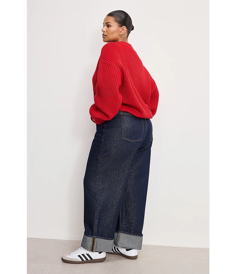 Good American Plus Good Standard Low Rise Baggy Cuffed Wide Leg Jeans