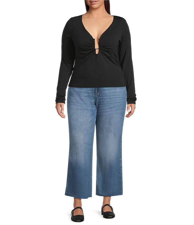 Good American Plus Jersey U Wire Long Sleeve Plunging Neck Jersey Knit Top