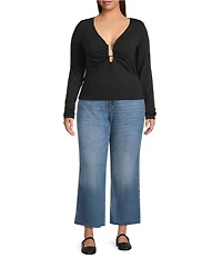 Good American Plus Jersey U Wire Long Sleeve Plunging Neck Jersey Knit Top