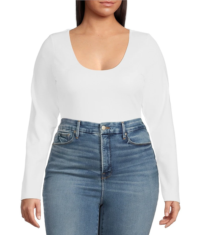 Good American Plus Size Sculpting Scoop Neck Long Sleeve Bodysuit