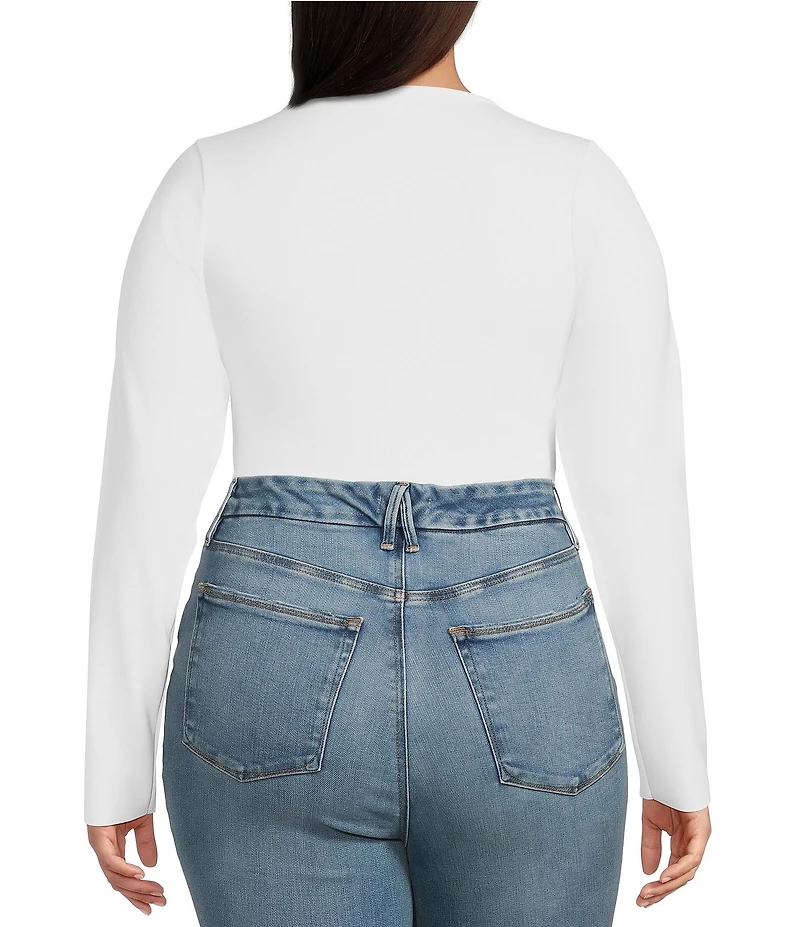 Good American Plus Size Sculpting Scoop Neck Long Sleeve Bodysuit