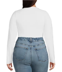Good American Plus Size Sculpting Scoop Neck Long Sleeve Bodysuit