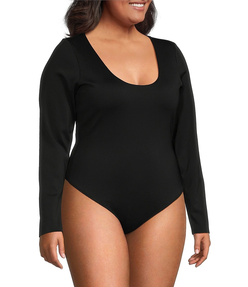 Good American Plus Size Sculpting Scoop Neck Long Sleeve Bodysuit