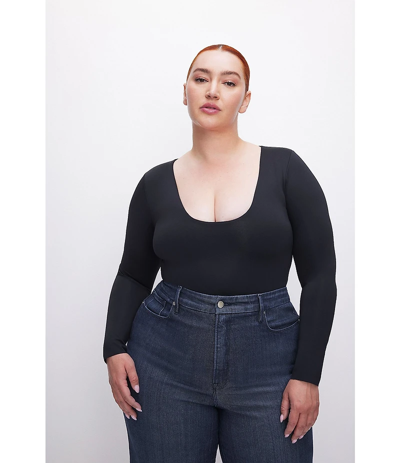 Good American Plus Size Sculpting Scoop Neck Long Sleeve Bodysuit